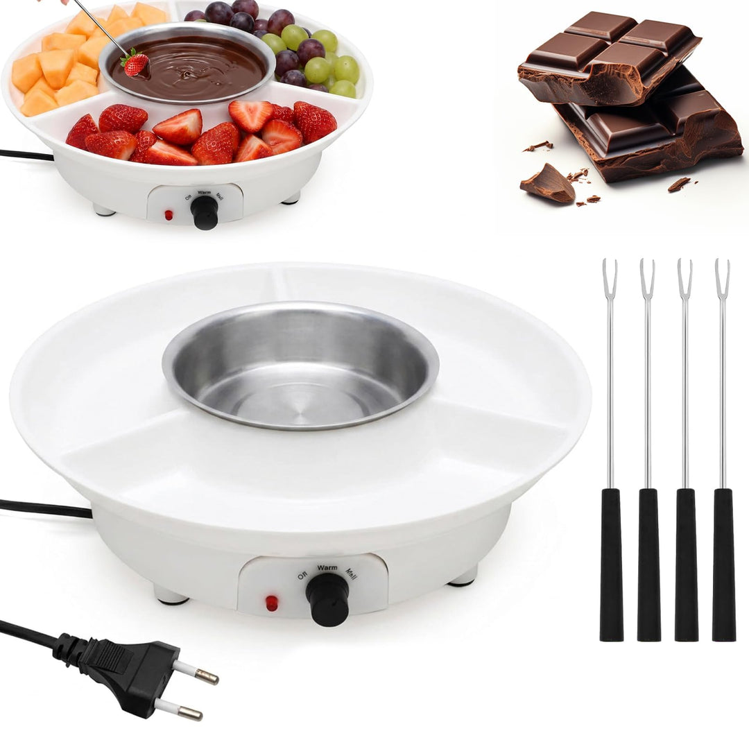 Elektrisches Schokofondue, Schokoladen Fondue mit 4 Gabeln, Temperiergerät zum Schokolade &amp; Kuvertür