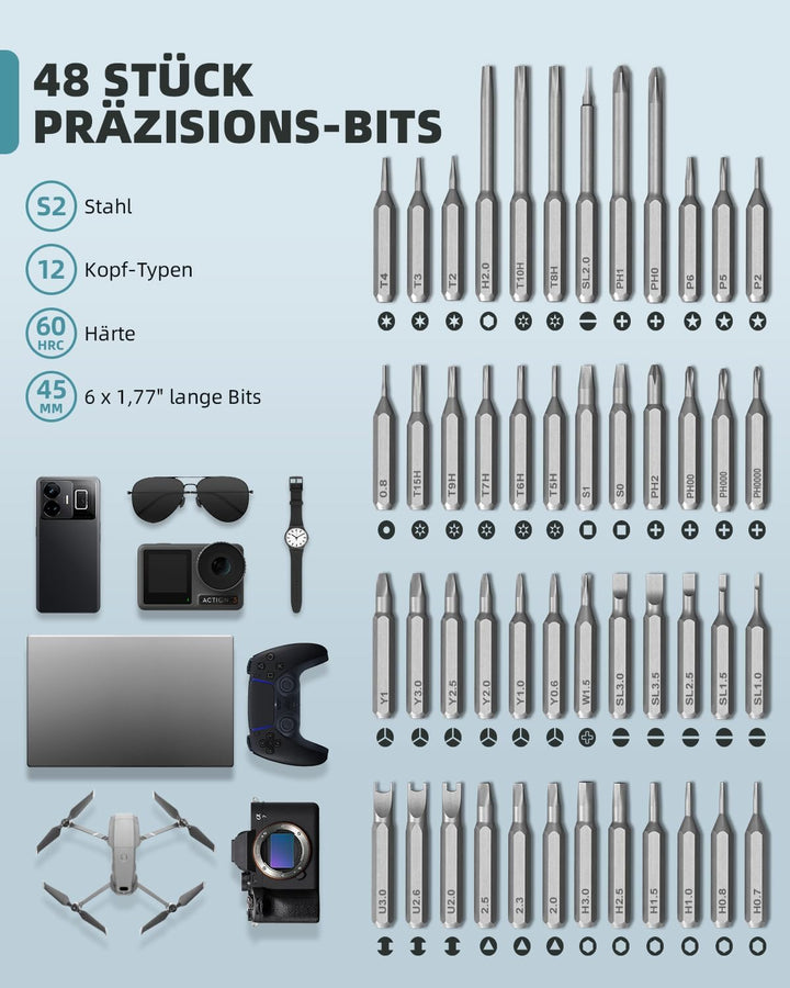 Mini Elektro Schraubendreher Set, Präzisions Elektrischer Schraubendreher mit 48 in 1 Magnetischen B