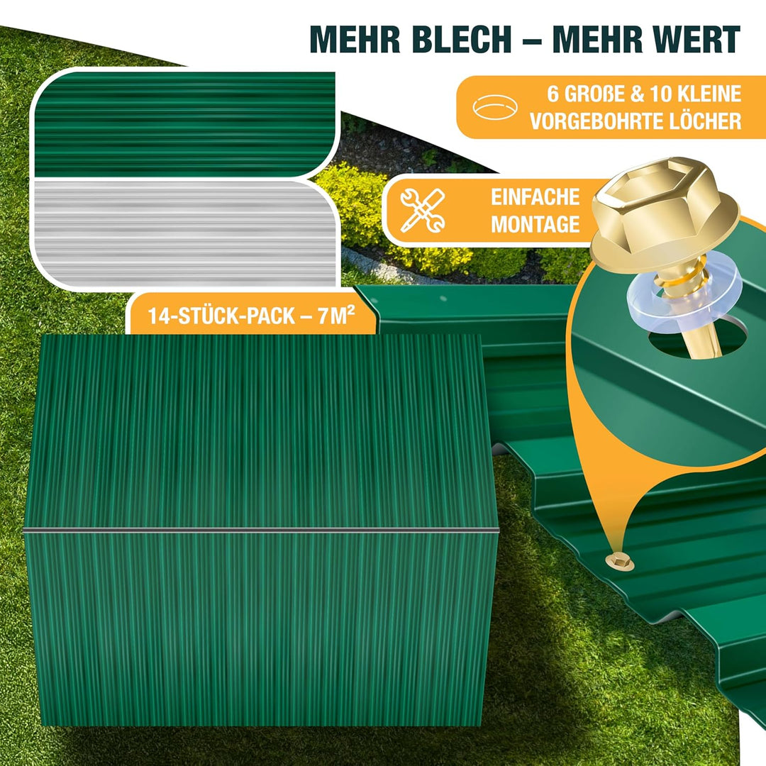 KESSER® 14x Profilblech Trapezblech 110cm x 46cm = 7 m² - Dachblech für Gerätehaus, Dachplatten Verz