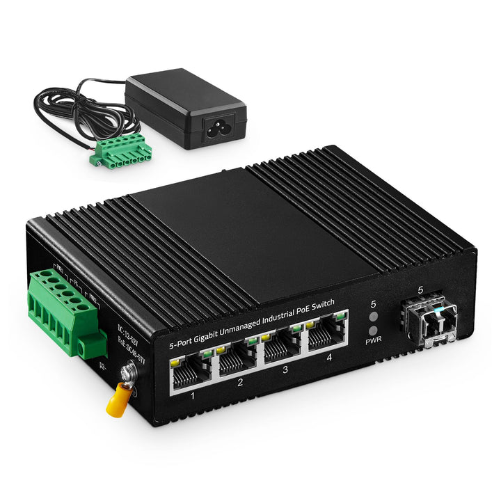 Binardat 5 Port Gigabit PoE Din Rail Industrial Ethernet Switch, 4 PoE IEEE802.3af/at, 1 SFP Port mi