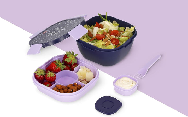 LEGAMI – Lunchbox, Stars, 1 Gabel, 1 Tablett mit Fächern, 1 herausnehmbarer Gewürzbehälter inklusive
