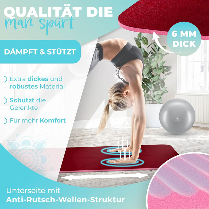 KESSER® Gymnastikmatte mit Tragegurt rutschfest TPE Yogamatte Gepolstert & rutschfest Fitnessmatte,