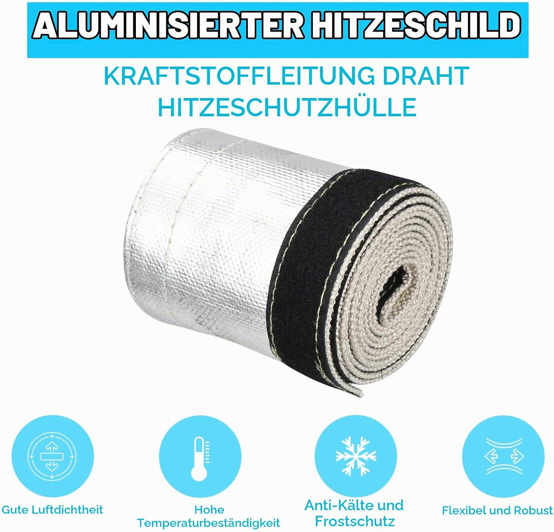 2 M Hitzeschut Zhülle für Kfz-Schläuche,Metall Hitzeschutz Hitzeblech Kabelschutz mit Klettverschlus