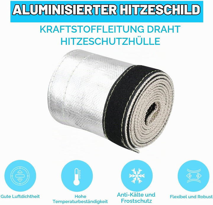 2 M Hitzeschut Zhülle für Kfz-Schläuche,Metall Hitzeschutz Hitzeblech Kabelschutz mit Klettverschlus
