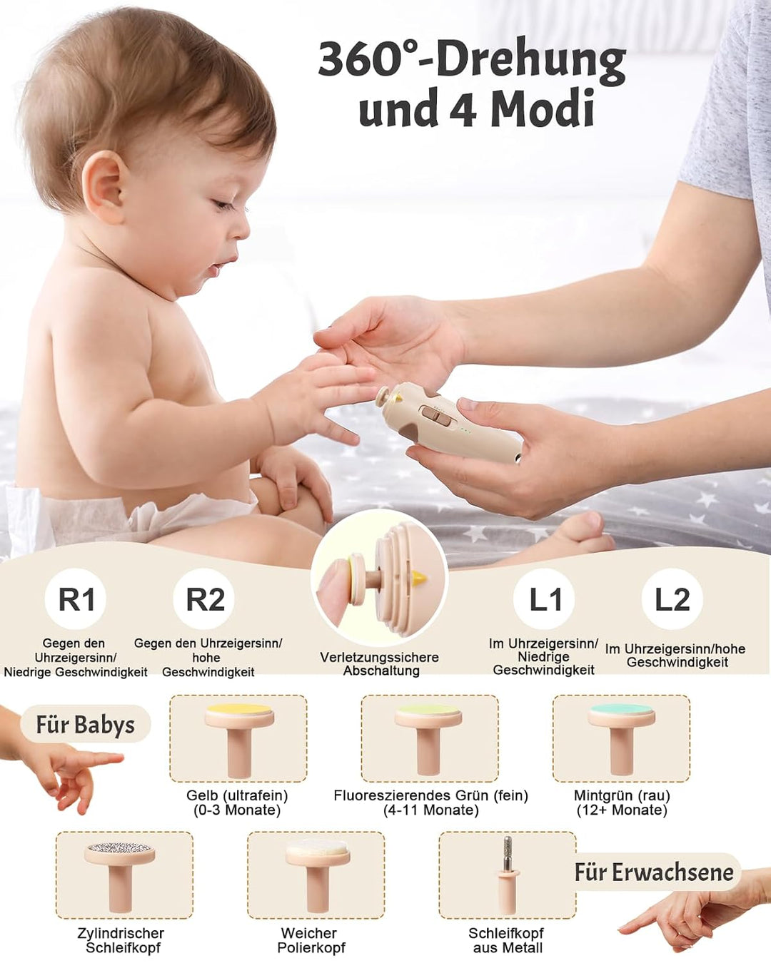 Lictin Baby Nagelfeile Elektrisch, Elektrische Nagelfeile mit 6 Schleifkopf, 25 in 1 Baby Nagelset m