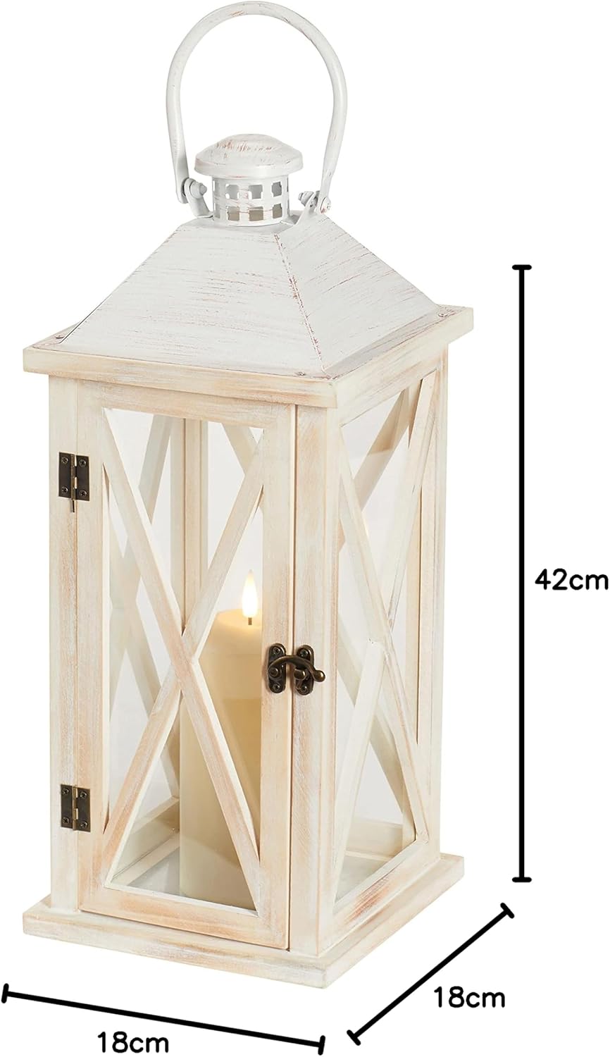 Lights4fun Holz Laterne Folkestone mit TruGlow LED Kerze Innenbereich 42cm Muttertagsgeschenk Kerze