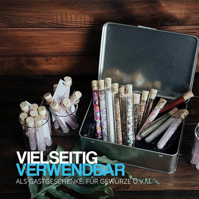 Tuuters 100x Kunststoff Reagenzgläser mit Korken (Naturkorken), Reagenzröhrchen (150 x Ø