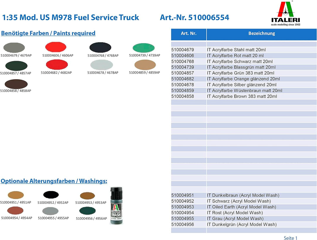 Italeri 510006554" 1:35 Mod. US M978 Fuel Service Truck Fahrzeug, Nicht bemalt
