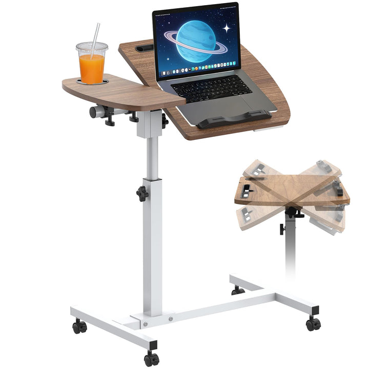 Soontrans Beistelltisch mit Rollen, Betttisch Klappbar 60×40cm, Laptoptisch Höhenverstellbar, Neigun
