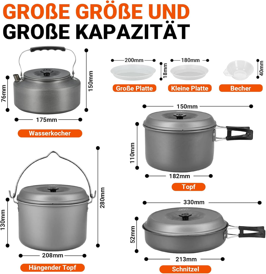 Bulin Camping Kochgeschirr Set Tragbar Outdoor Geschirr Set Aluminium Faltbare Camping Topf Kochtopf