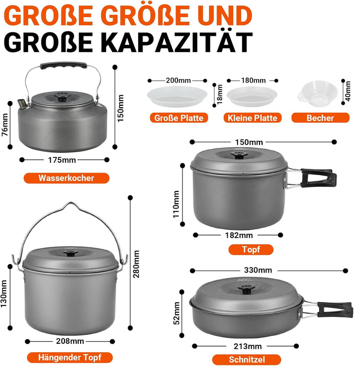 Bulin Camping Kochgeschirr Set Tragbar Outdoor Geschirr Set Aluminium Faltbare Camping Topf Kochtopf