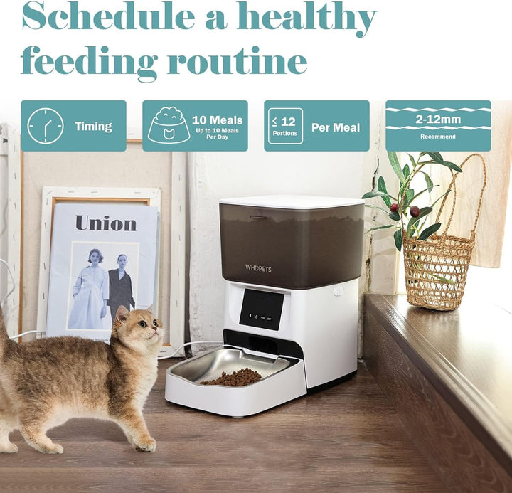 Futterautomat für Katze und Hund, WiFi Automatischer Futterspender mit Edelstahlnapf für Trockenfutt