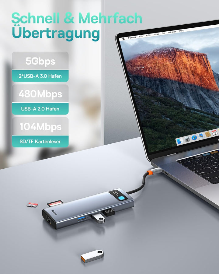 Baseus USB C HUB Dual 4K HDMI Display, 9 in 1 Docking Station 2 HDMI Dual Monitor, Gigabit Ethernet,