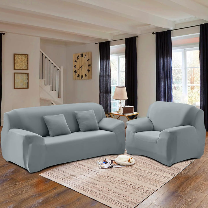 FIGOOO Sofabezug 4 Sitzer Stretch Sofabezüge mit Armlehnen Spandex Couchbezug Modern Anti-Rutsch Was