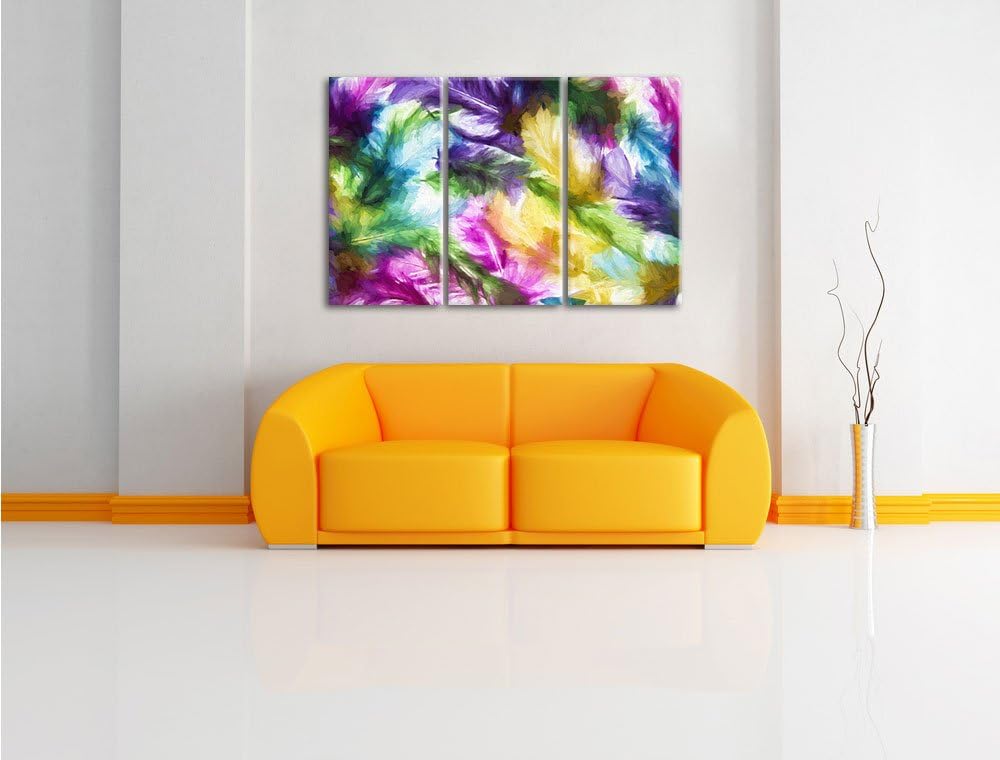 Pixxprint Anordnung von Federn als Leinwandbild/Grösse: 3 Teilig (120x80) cm/Wandbild/Kunstdruck/fer