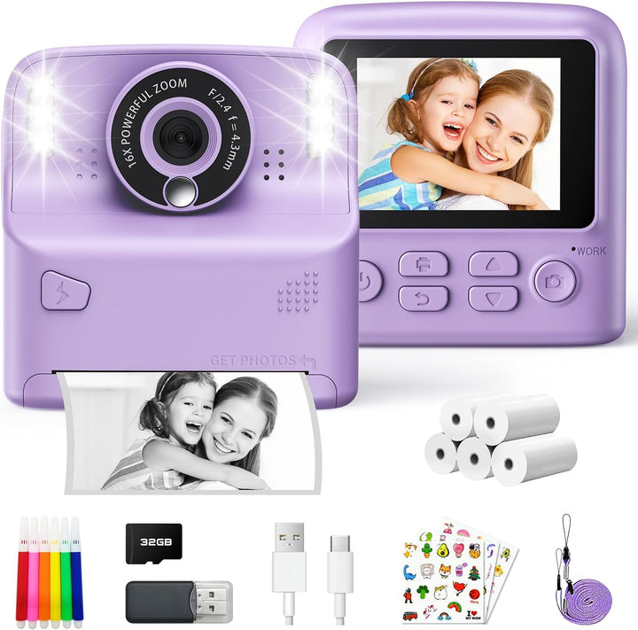 PHNIXGAM Sofortbildkamera Kinder, Digitalkamera kinderkamera fotoapparat 2.4in HD Kamera Geschenke f