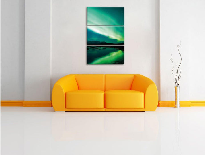 Pixxprint Polarlichter in Skandinavien 3-Teiler Leinwandbild 120x80 Bild auf Leinwand, riesige Bilde