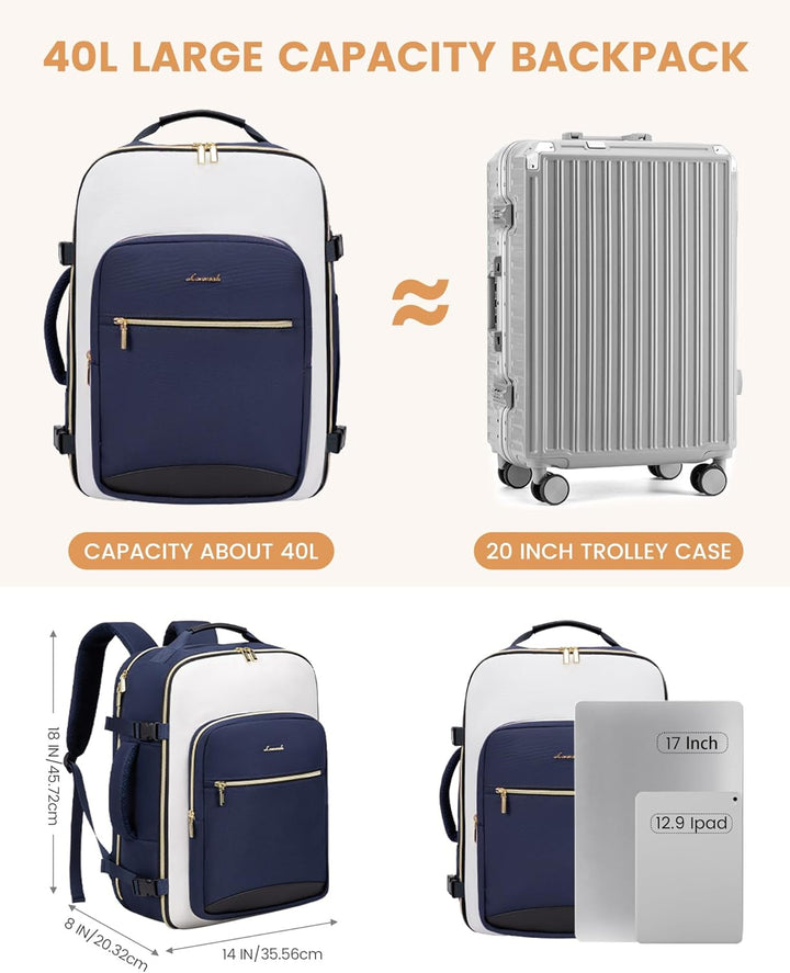 LOVEVOOK Handgepäck Rucksack Flugzeug, Reiserucksack Damen Gross 40L Herren Wasserdicht, Laptop Back
