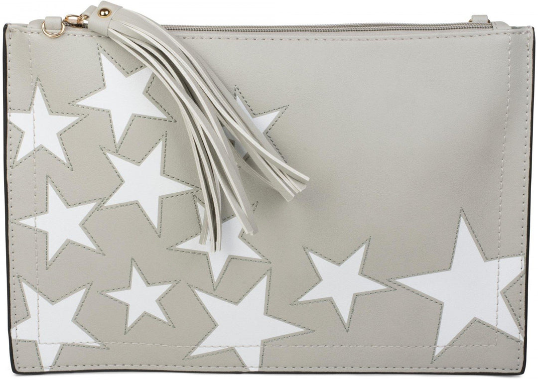 styleBREAKER Clutch mit Sterne Muster, Quasten Anhänger am Reissverschluss, Handschlaufe und Umhänge