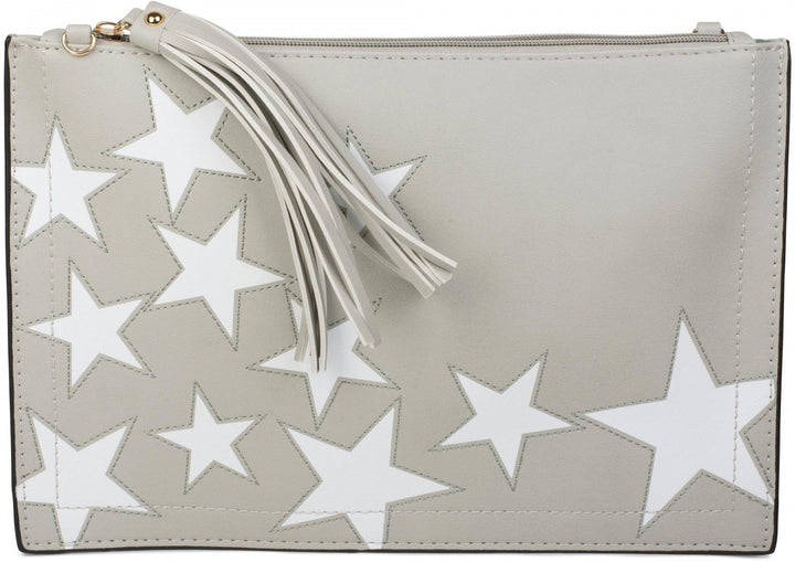 styleBREAKER Clutch mit Sterne Muster, Quasten Anhänger am Reissverschluss, Handschlaufe und Umhänge