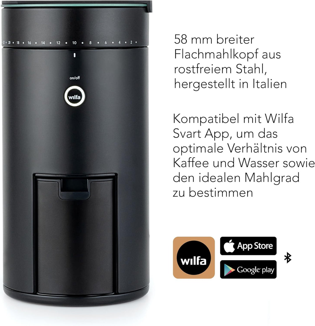 Wilfa SVART UNIFORM+ Elektrische Kaffeemühle I 41 Mahlgrade I 58mm Edelstahl-Flachmahlkopf I inkl. W