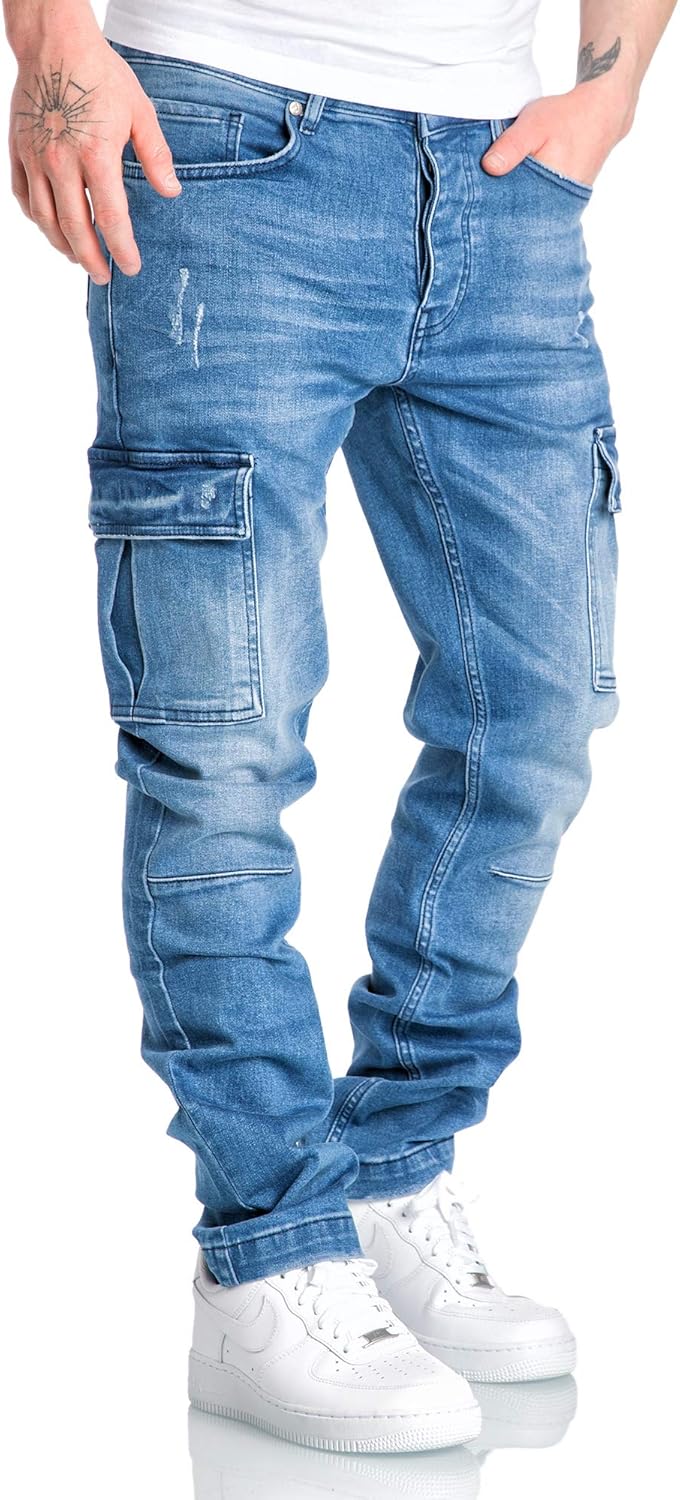Amaci&Sons Herren Cargo Jeans Regular Slim Denim Hose Destroyed 7985 38W / 32L Hellblau, 38W / 32L H
