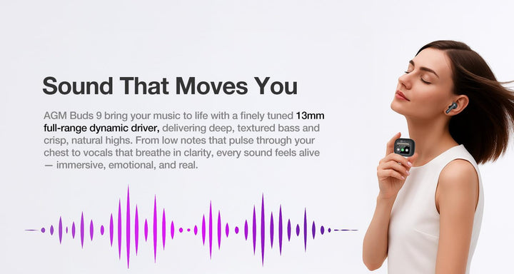 AGM Buds 9 In-Ear Bluetooth Kopfhörer,Drahtlose Kopfhörer mit Individuellem Sound,6H+24H Akkulaufzei