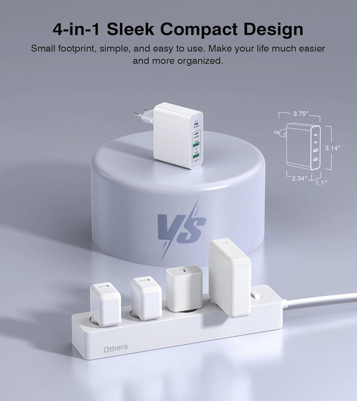 100W 6-Port Adapter Mehrfach Ladegerät mit USB-C und USB-A, Schnellladegerät PD 3.0 Charger Power Ne