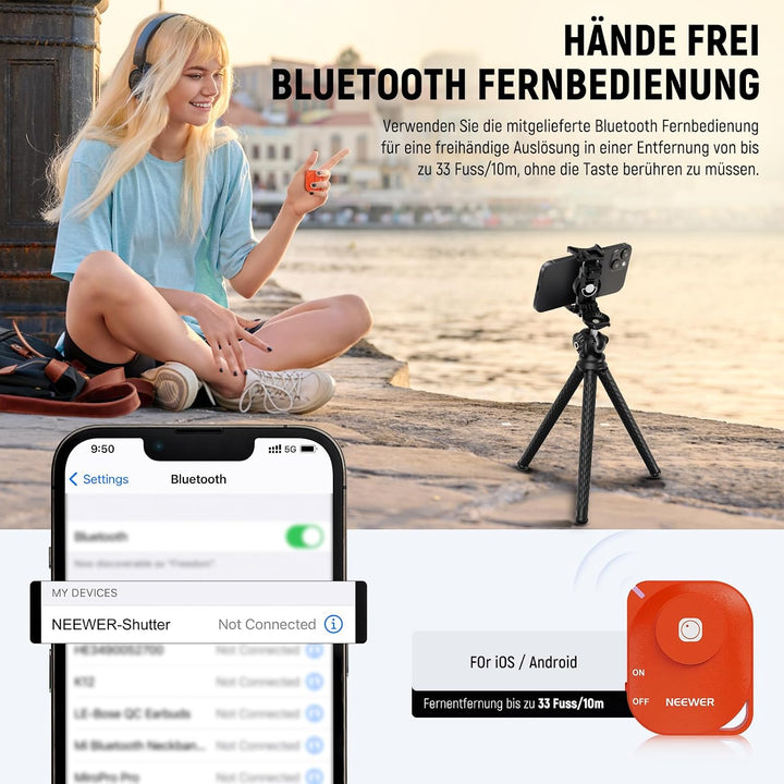NEEWER Stativ Flexibel Fernbedienung Mini Kamera Handystativ mit Handy Halterung, Action Kamera Adap