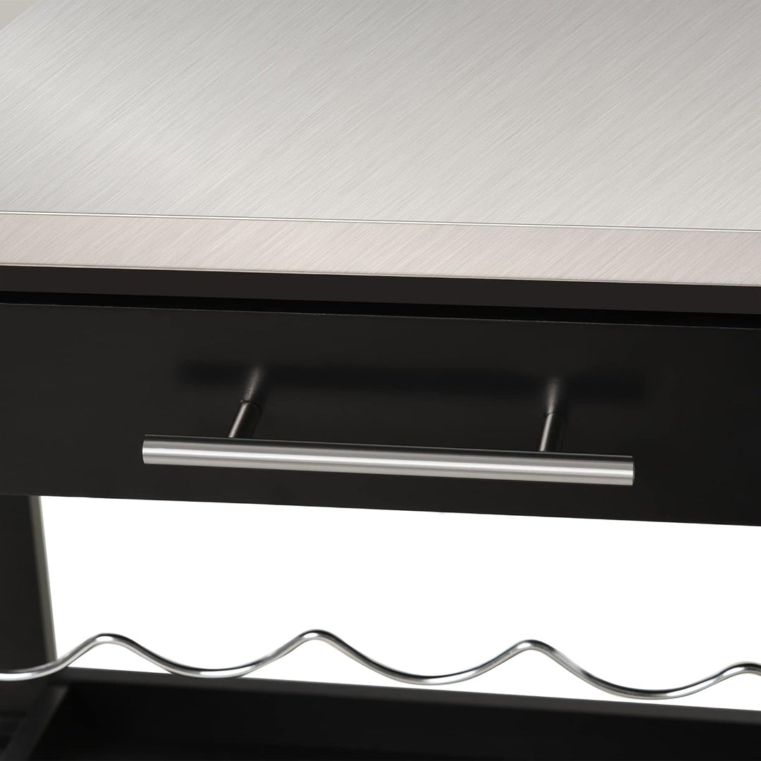 HOMCOM Servierwagen Küchenwagen Rolltisch mit Flaschenregal 60L x 40l x 85H cm Edelstahlplatte. Schw