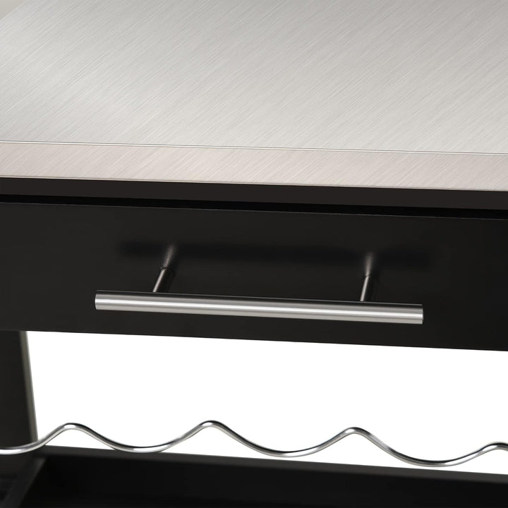 HOMCOM Servierwagen Küchenwagen Rolltisch mit Flaschenregal 60L x 40l x 85H cm Edelstahlplatte. Schw