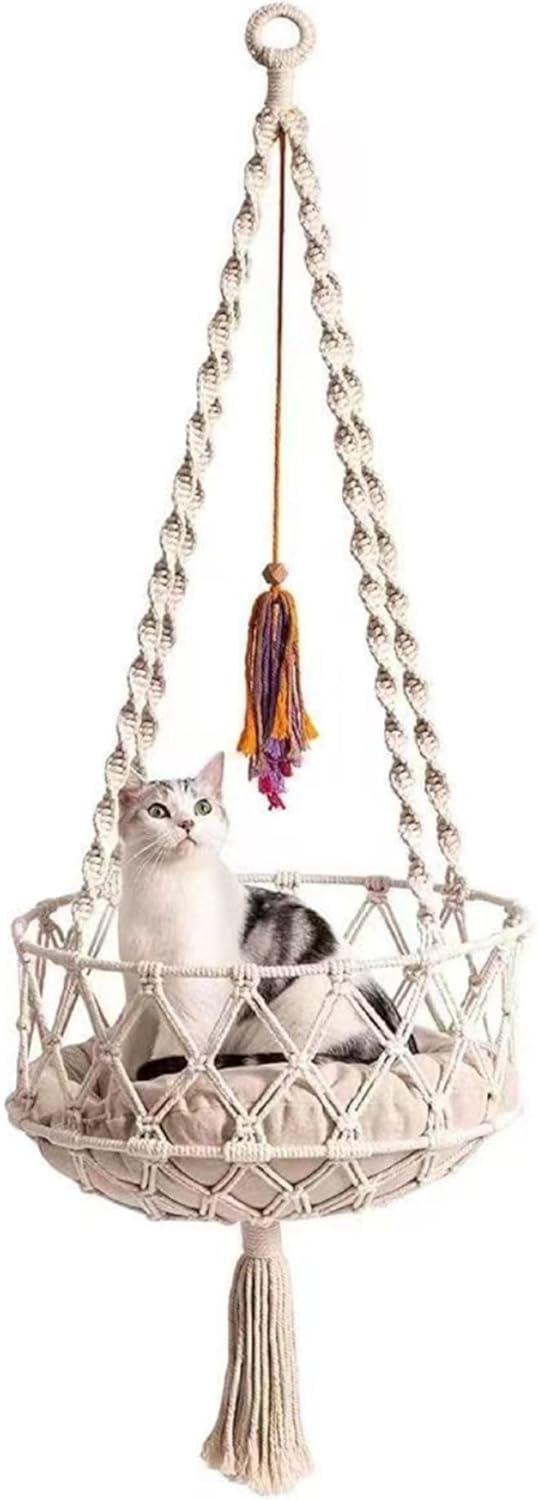 Katzenschwung 49 Zoll Hanges Katzenbett mit Baumwollmatte Boho -Katze Hängematte mit Quasten Platz s