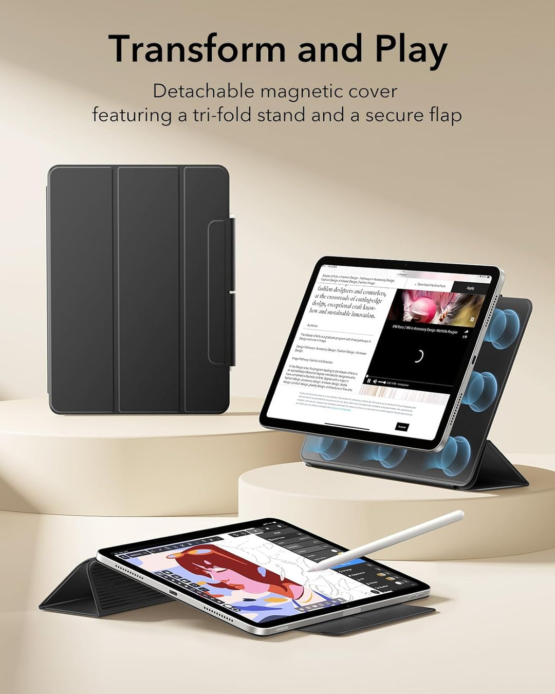 ESR Hülle für iPad Air 13 Zoll M2 (2024) und iPad Pro 12.9 (2022/2021/2020), Magnetbefestigung, dünn