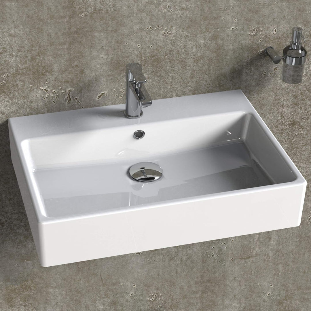 AQUA BAGNO Design Waschbecken aus hochwertiger Keramik, Hängewaschbecken im modernen Stil | 70 x 50