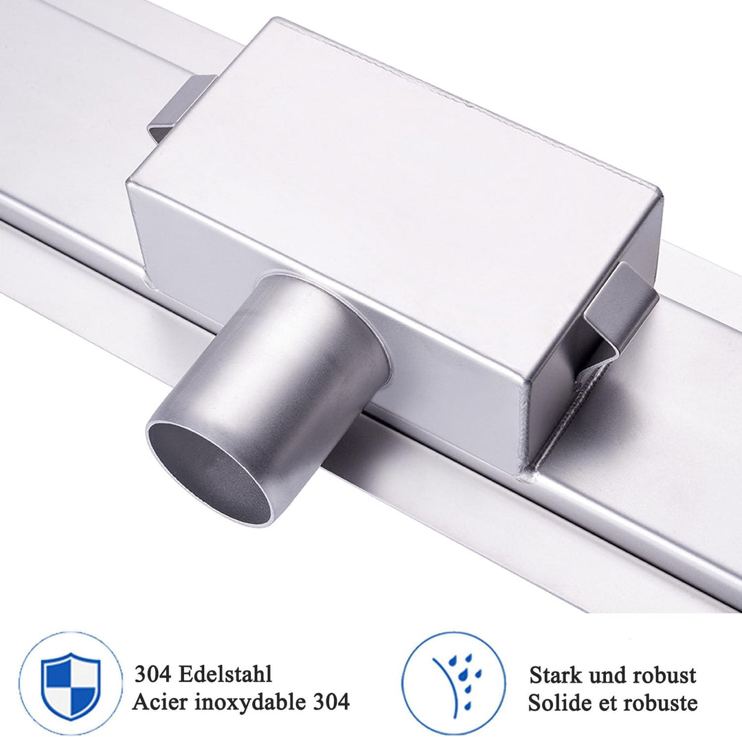 Duschrinne 30 cm Komplettset, Edelstahl Ablaufrinne, Extra flache befliesbare Duschrinne mit Haarsie