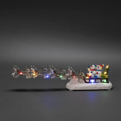 Konstsmide LED Szenerie"Schneemann mit Hundeschlitten", 6H Timer, 10 bunte Dioden, batteriebetrieben