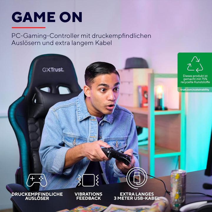 Trust Gaming GXT 541 Muta PC Controller Kabelgebunden, 75% Recycelten Materialien, 3m USB-Kabel, 15
