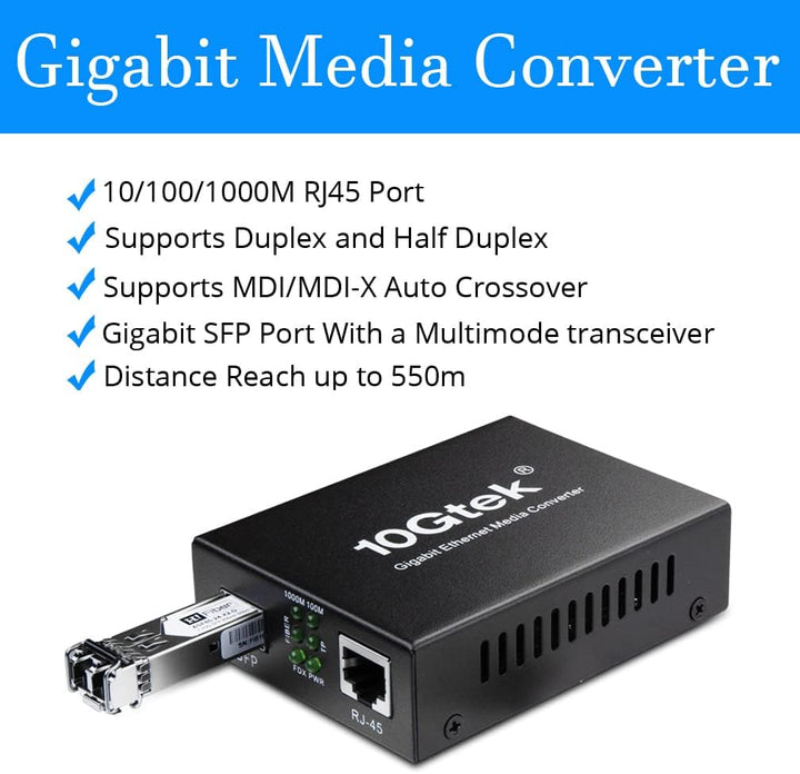 H!Fiber.com Gigabit Ethernet Medienkonverter, 1.25G SFP zu RJ45 Glasfaser zu Kupfer, mit einem SFP T