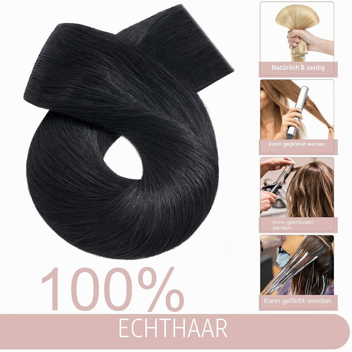 SEGO Haarteil Clip in Extensions Echthaar DICKER 1 Tresse 5 Clips Dicker Dichter Haarverlängerung 10