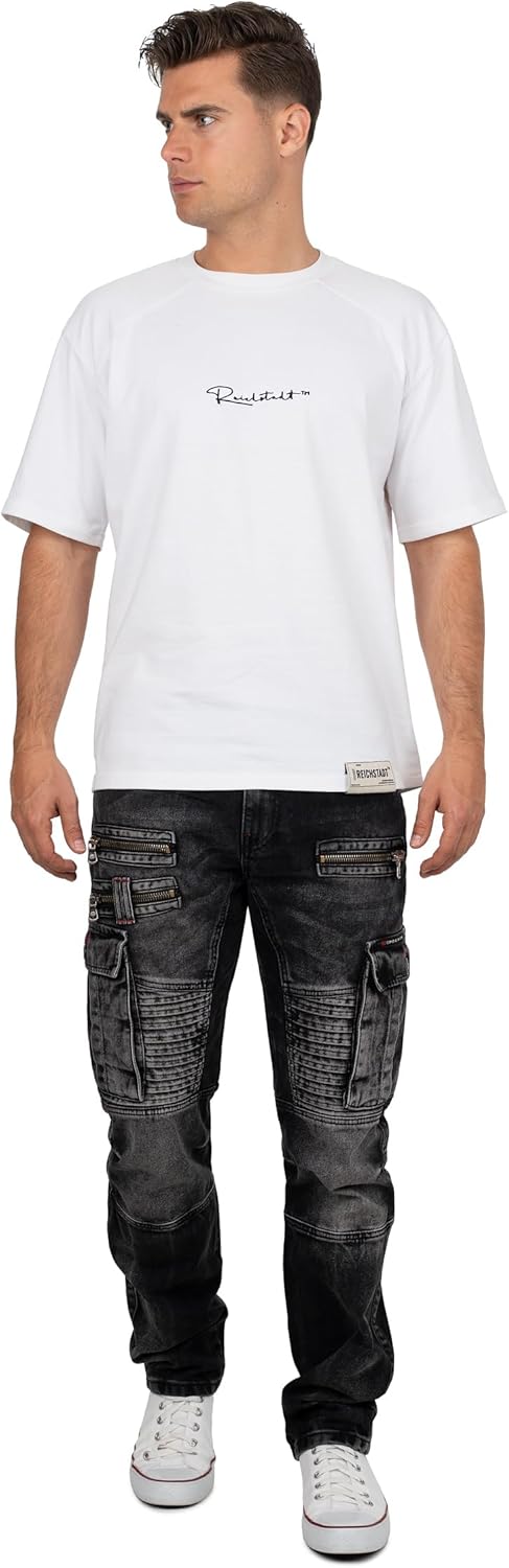 Cipo & Baxx Herren Jeans im Bikerstyle – Regular Fit oder Slim Fit | Stone Washed Denim mit Ziernäht
