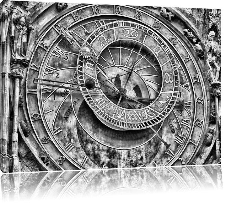 Monocrome, Sonnenuhr, Format: 100x70 auf Leinwand, XXL riesige Bilder fertig gerahmt mit Keilrahmen,