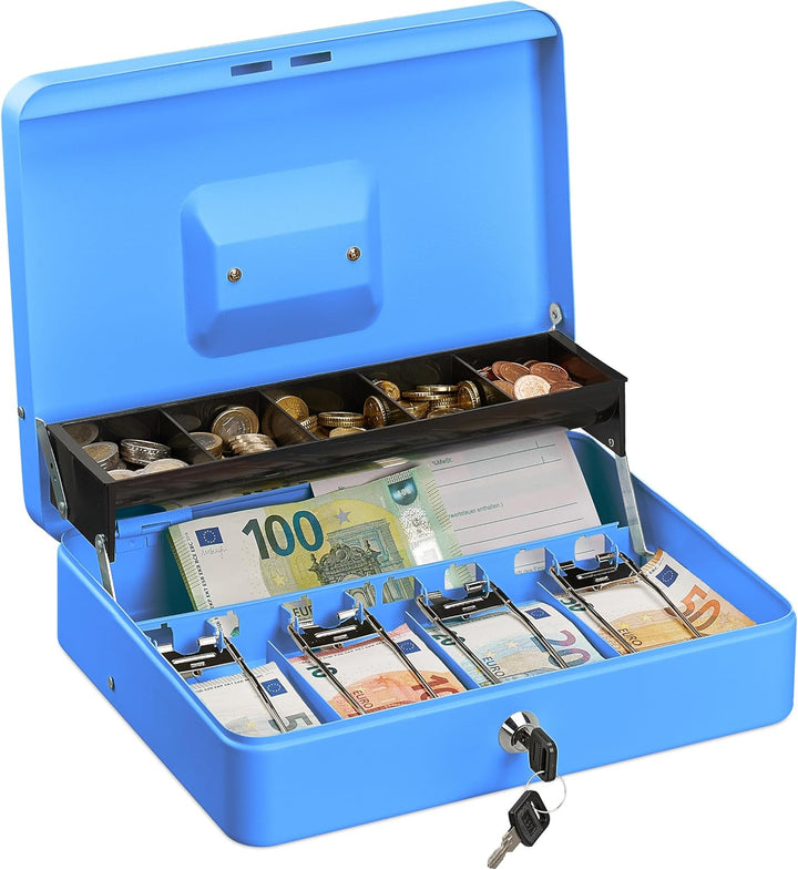 Relaxdays Lockable Cash Box Abschliessbare, Münzeinsatz und 4 Geldscheinfächer, Geldkassette aus Eis