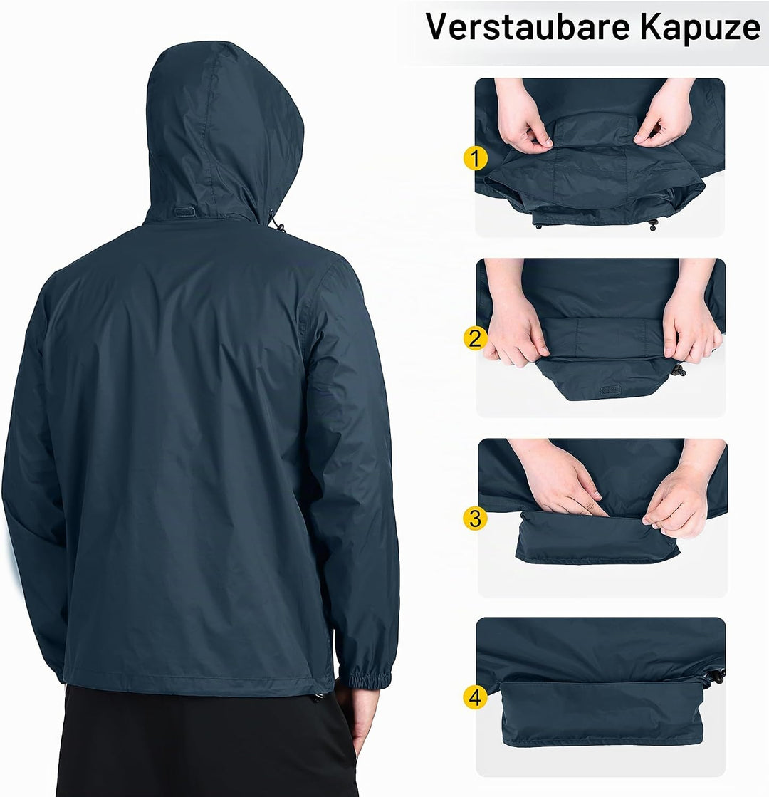 Outdoor Ventures Regenjacke Herren Wasserdicht Ultraleichte Dünne Faltbare Regenmantel Atmungsaktiv