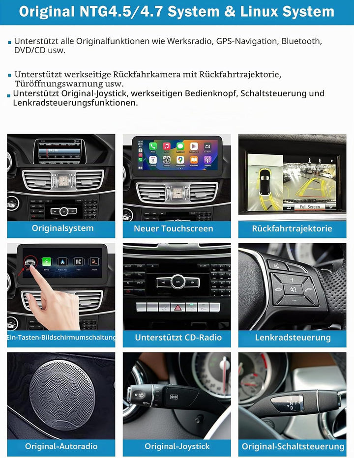 Autoradio 10,25 Zoll Touchscreen mit kabellosem Carplay und Android Auto für 2013-2015 Mercedes Benz