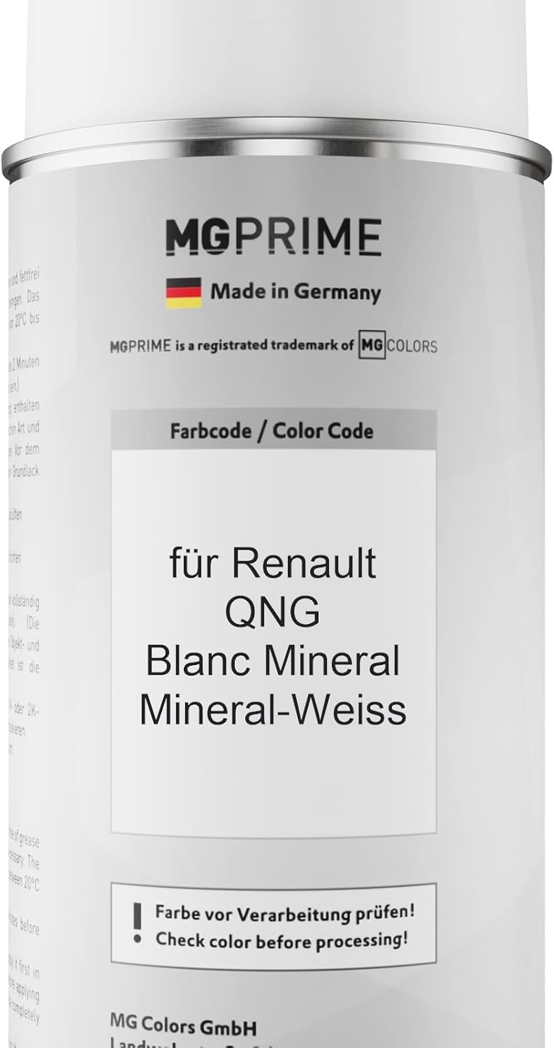 MG PRIME Autolack Sprühdosen Set für Renault QNG Blanc Mineral/Mineral-Weiss Basislack Klarlack Spra