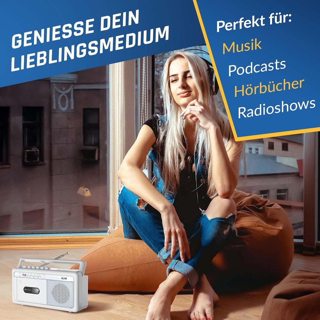 KLIM Tragbare Kassettenspieler Boombox, AM/FM Radio, Bluetooth Radio, Cassette Player & Kassettenrec