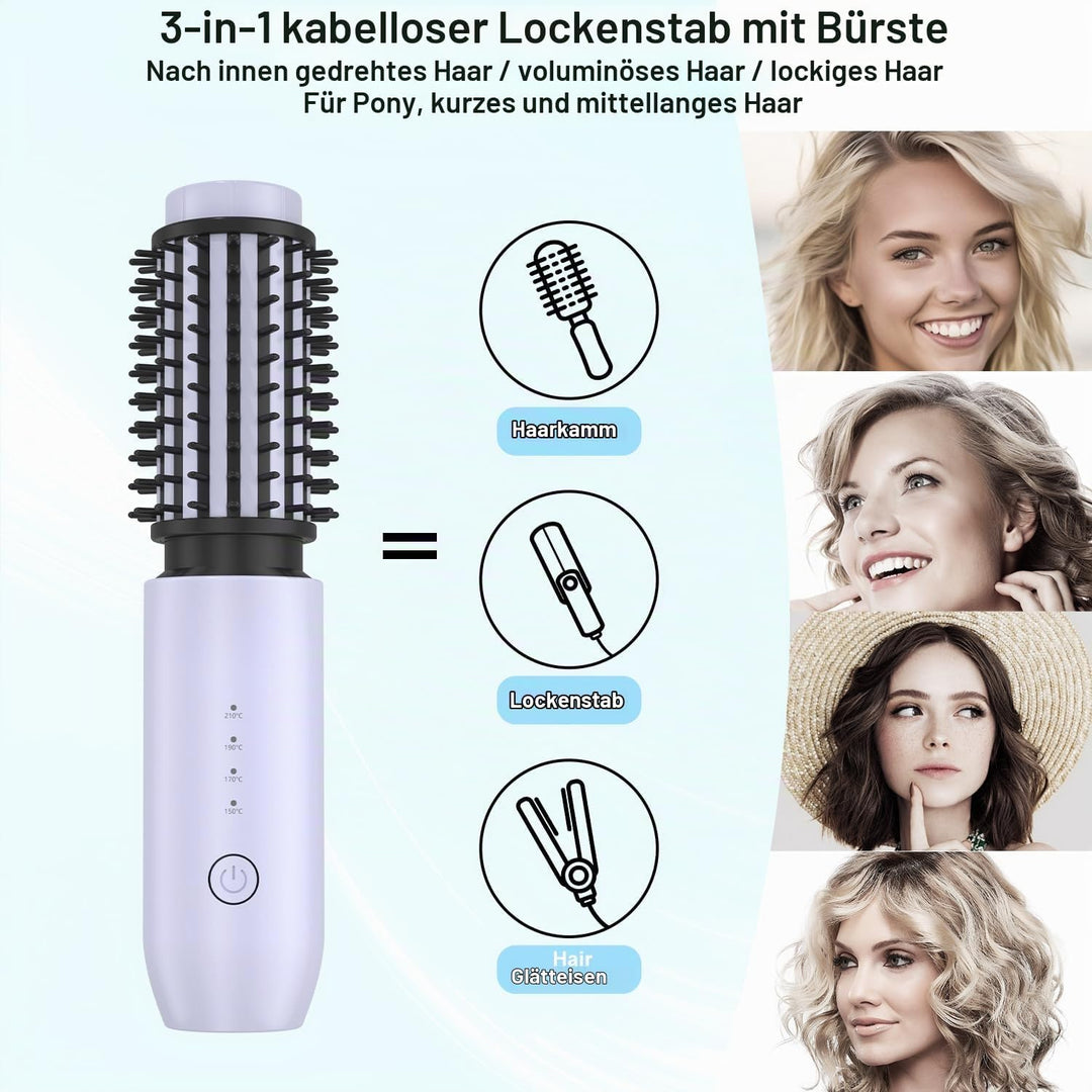Dricar Kabellose Lockenstabbürste, Tragbare Reise Lockenstab Grosse Locken, 40mm Thermobürste Rundbü