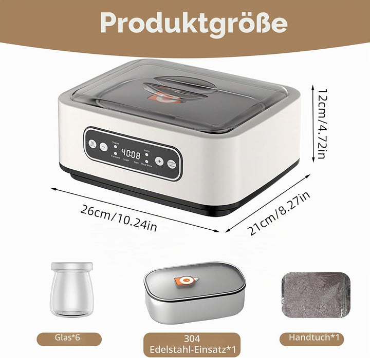 Joghurtbereiter, Joghurtmaschine inkl. 6 Glasbehälter à 100 ml für bis 1,6L selbstgemachten Joghurt,