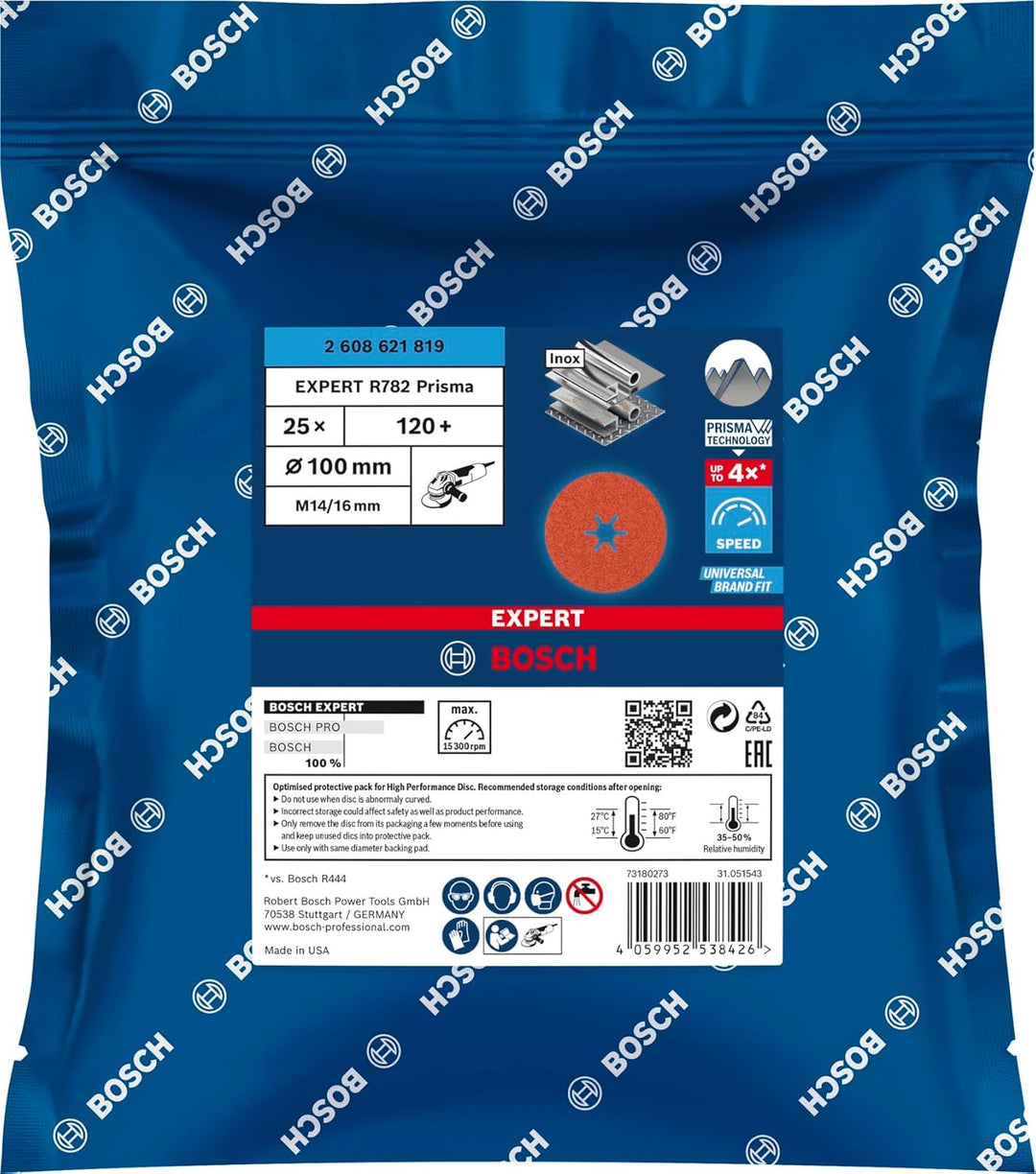 Bosch Professional 25 x Expert R782 Prisma Keramikfaserscheiben (Ø 100 mm, Körnung 120, Zubehör Wink