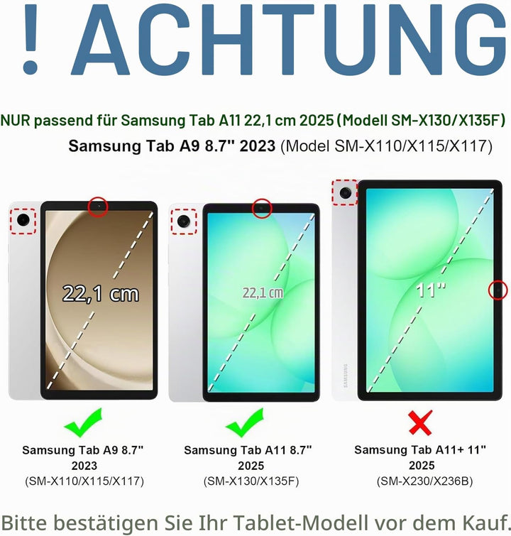 Tastatur Hülle mit Schutzfolie für Samsung Galaxy Tab A11/A9 8.7 Zoll (2025/2023) Tablet, 7-Farben B